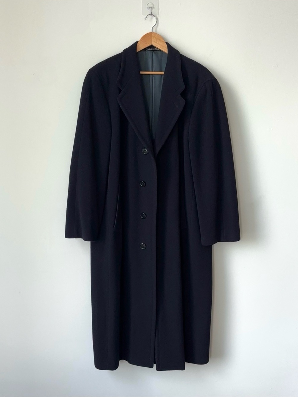 Giorgio Armani 100% Wool Full Length Overcoat Dark Navy Italy Le Collezioni